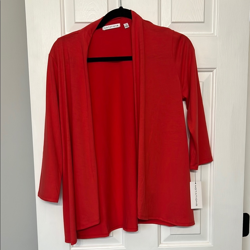 Notations Red Cardigan Sweater Lightweight Open Front
